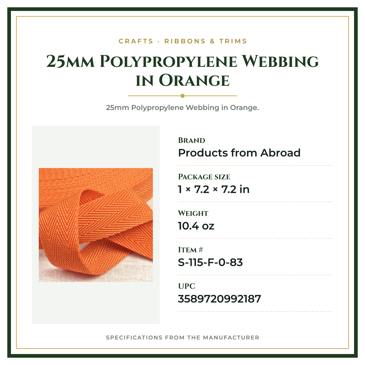 Product Specifications – 25mm Polypropylene Webbing in Orange