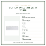 Product Specifications – Cotton Twill Tape 25mm White