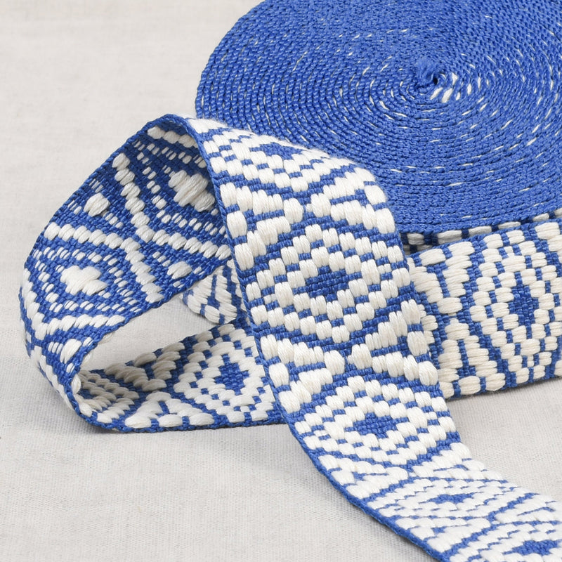 Ethnic Webbing 38mm Blue White