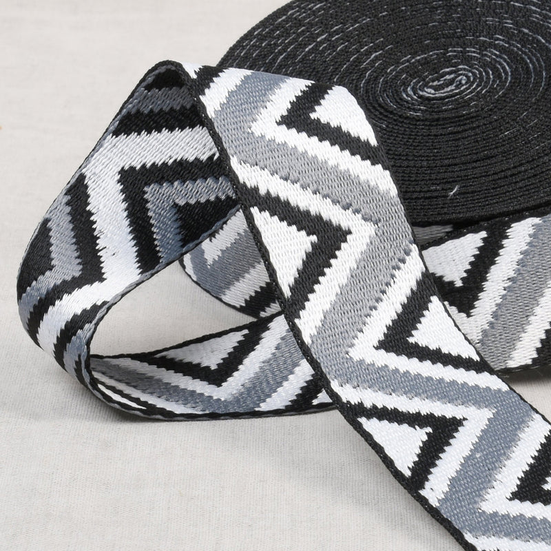 Ethnic Webbing 38mm Black White Grey