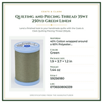 Product Specifications – Quilting and Piecing Thread 35wt 250yd Green Linen