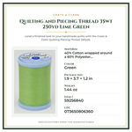 Product Specifications – Quilting and Piecing Thread 35wt 250yd Lime Green