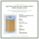 Product Specifications – Quilting and Piecing Thread 35wt 250yd Temple Gold