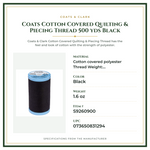 Product Specifications – Coats Cotton Covered Quilting & Piecing Thread 500 yds Black