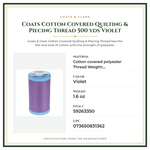 Product Specifications – Coats Cotton Covered Quilting & Piecing Thread 500 yds Violet
