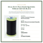 Product Specifications – Dual Duty Plus Hand Quilting Thread 325 yds Black