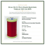 Product Specifications – Dual Duty Plus Hand Quilting Thread 325 yds Red