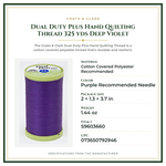 Product Specifications – Dual Duty Plus Hand Quilting Thread 325 yds Deep Violet
