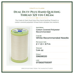 Product Specifications – Dual Duty Plus Hand Quilting Thread 325 yds Cream