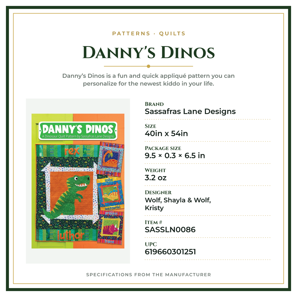 Product Specifications – Danny's Dinos