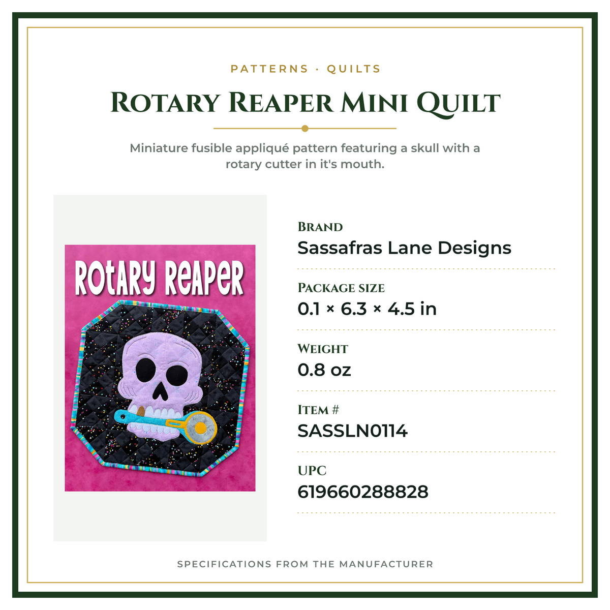 Product Specifications – Rotary Reaper Mini Quilt
