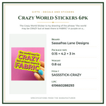 Product Specifications – Crazy World Stickers 6pk