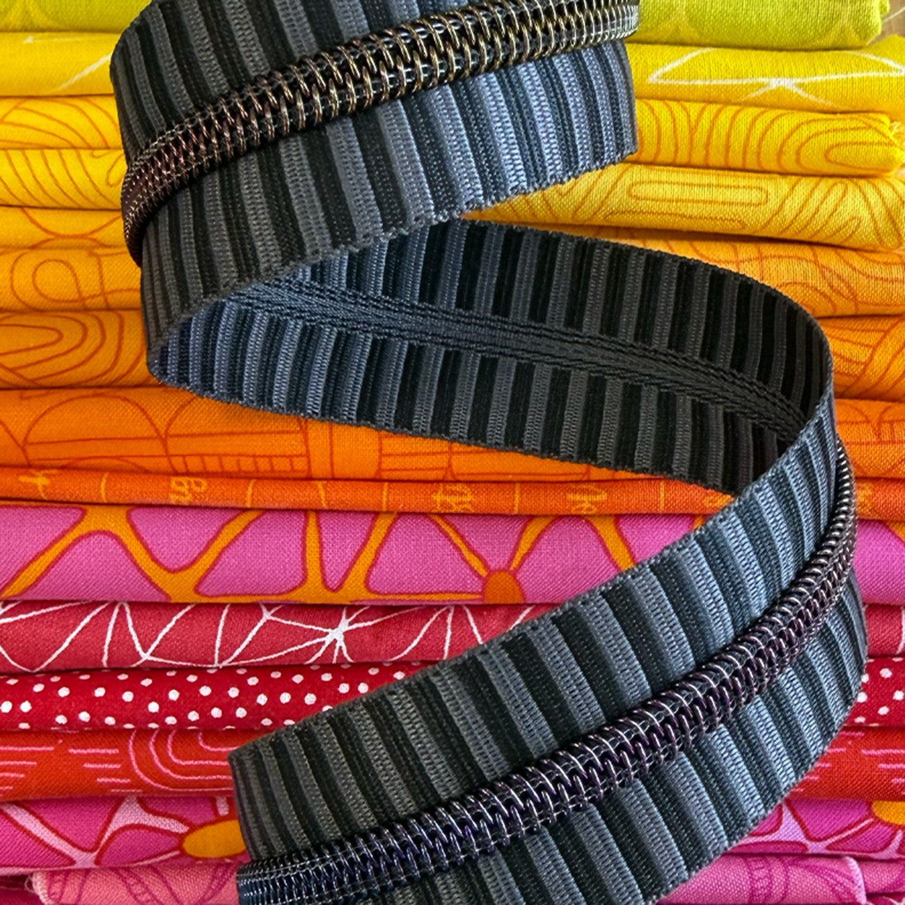 Wide Black & Grey Stripe Zipper Tape with Rainbow teeth