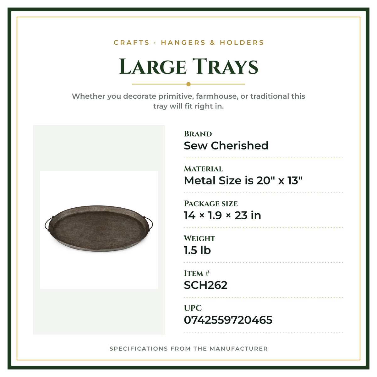 Product Specifications – Large Trays