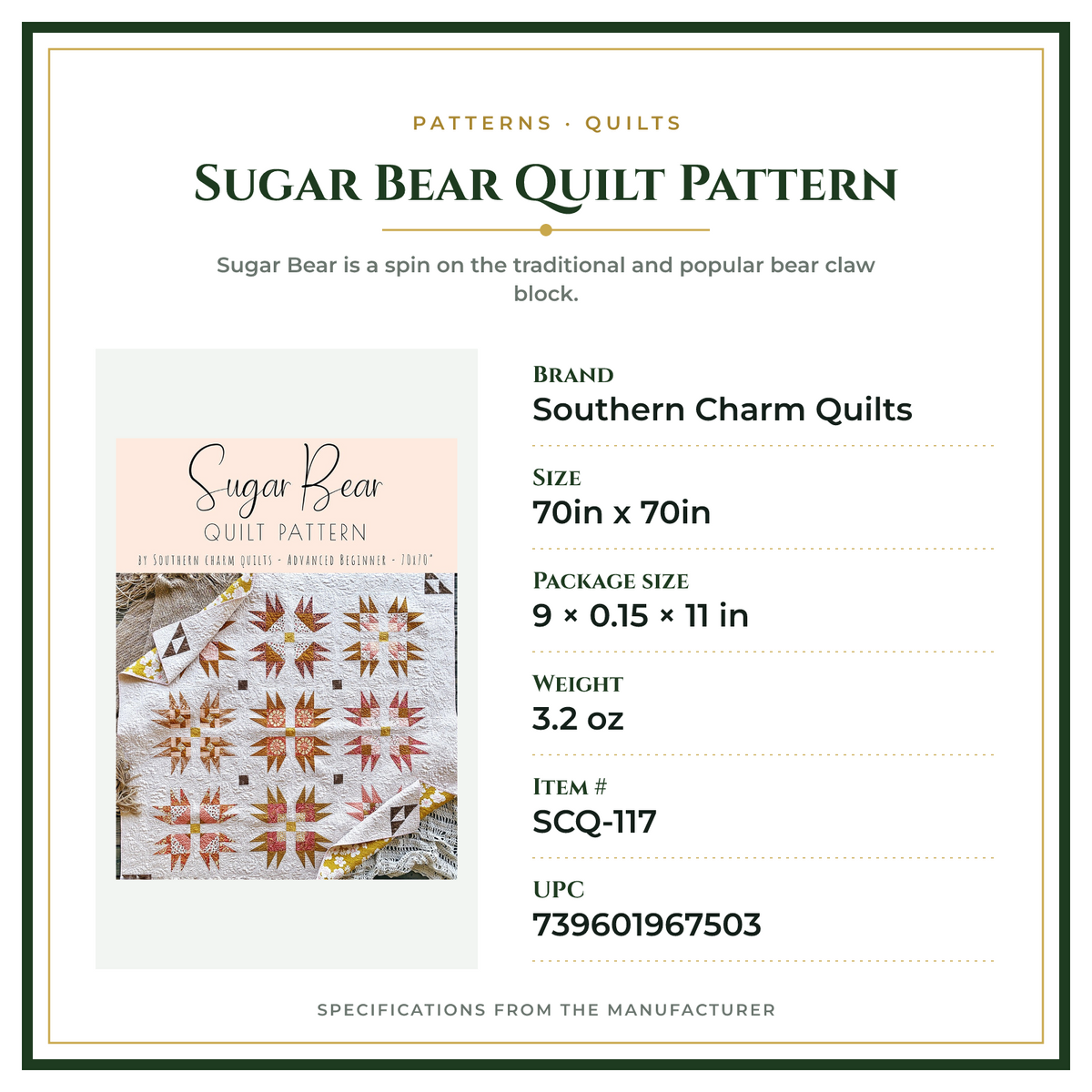 Product Specifications – Sugar Bear Quilt Pattern