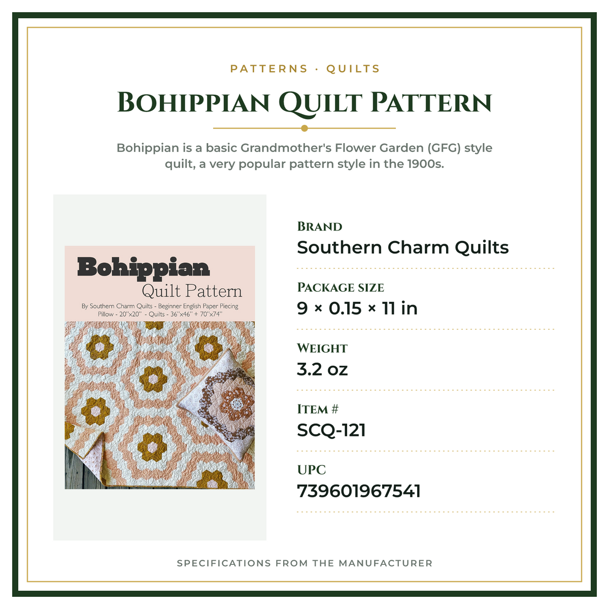 Product Specifications – Bohippian Quilt Pattern