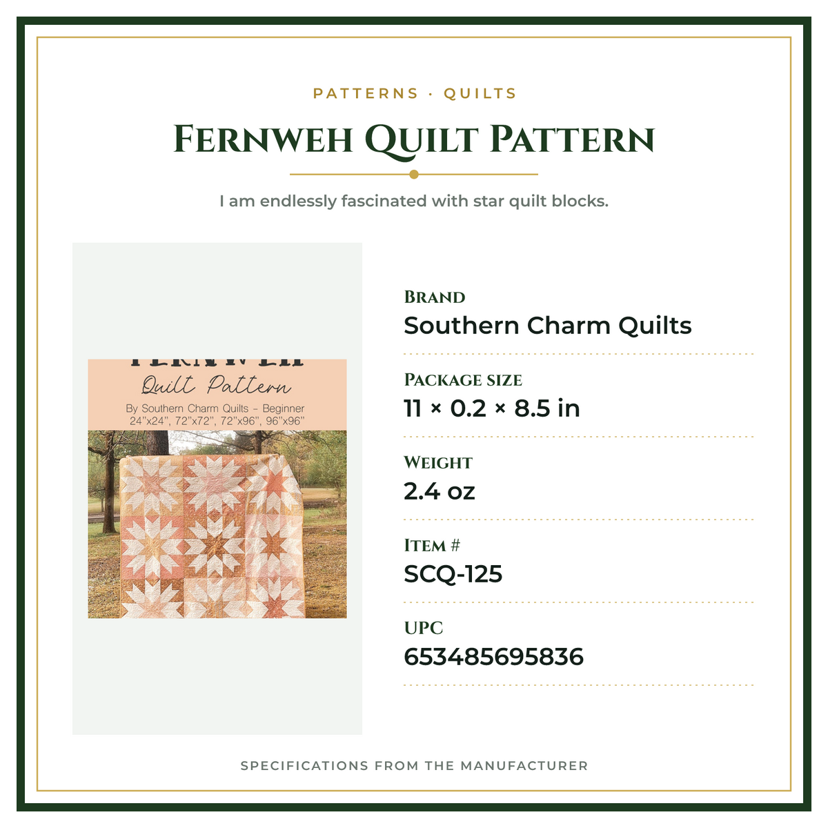 Product Specifications – Fernweh Quilt Pattern