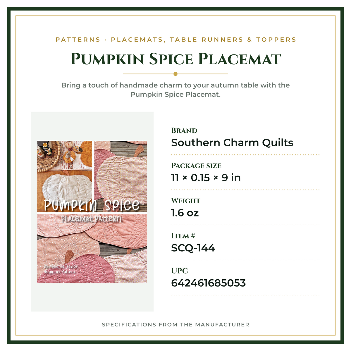 Product Specifications – Pumpkin Spice Placemat