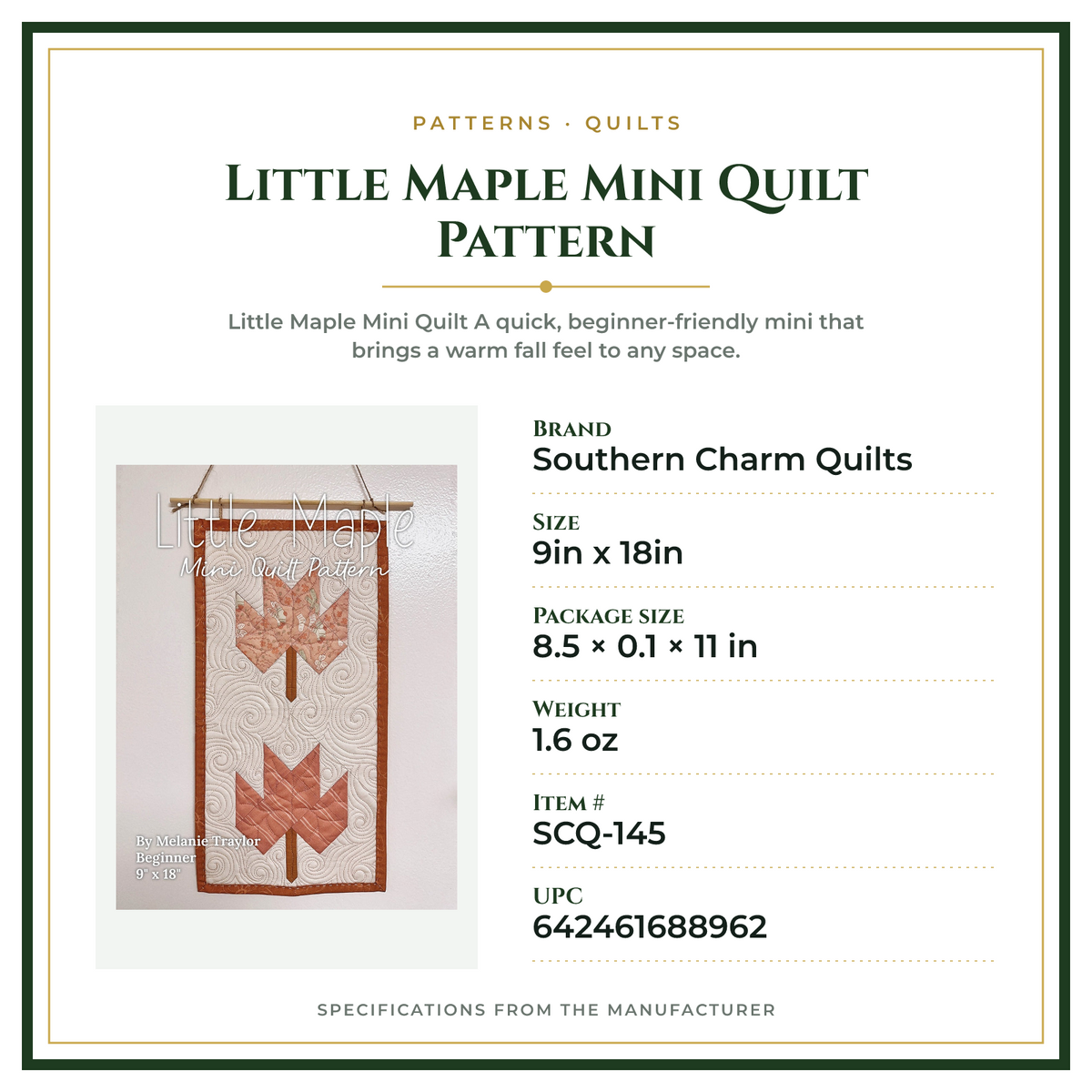 Product Specifications – Little Maple Mini Quilt Pattern