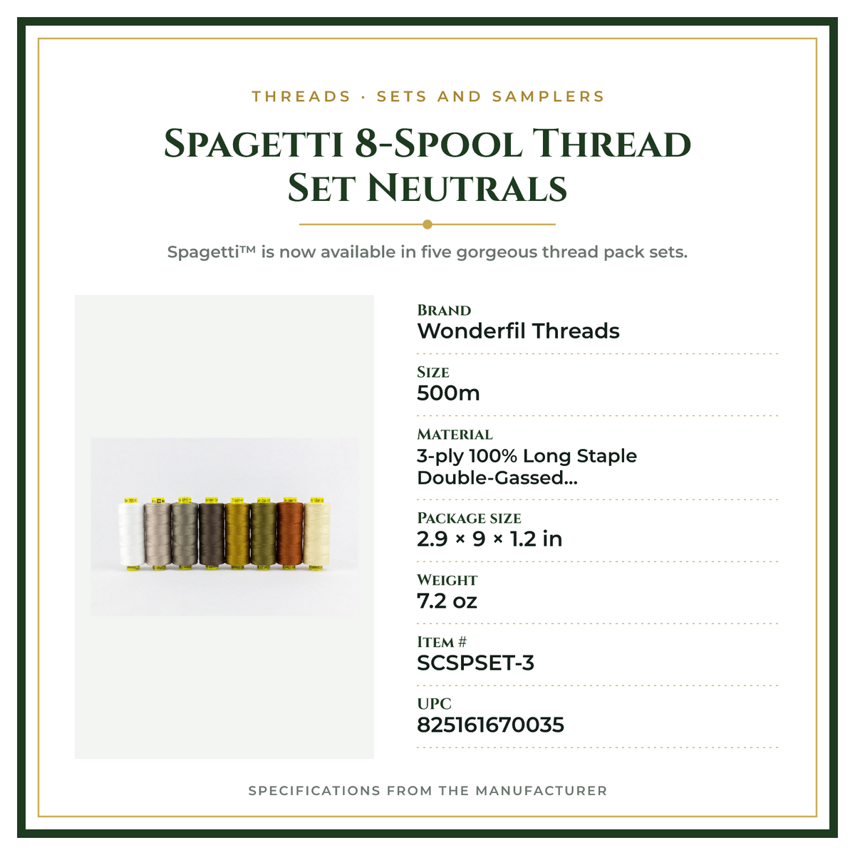 Product Specifications – Spagetti 8-Spool Thread Set Neutrals
