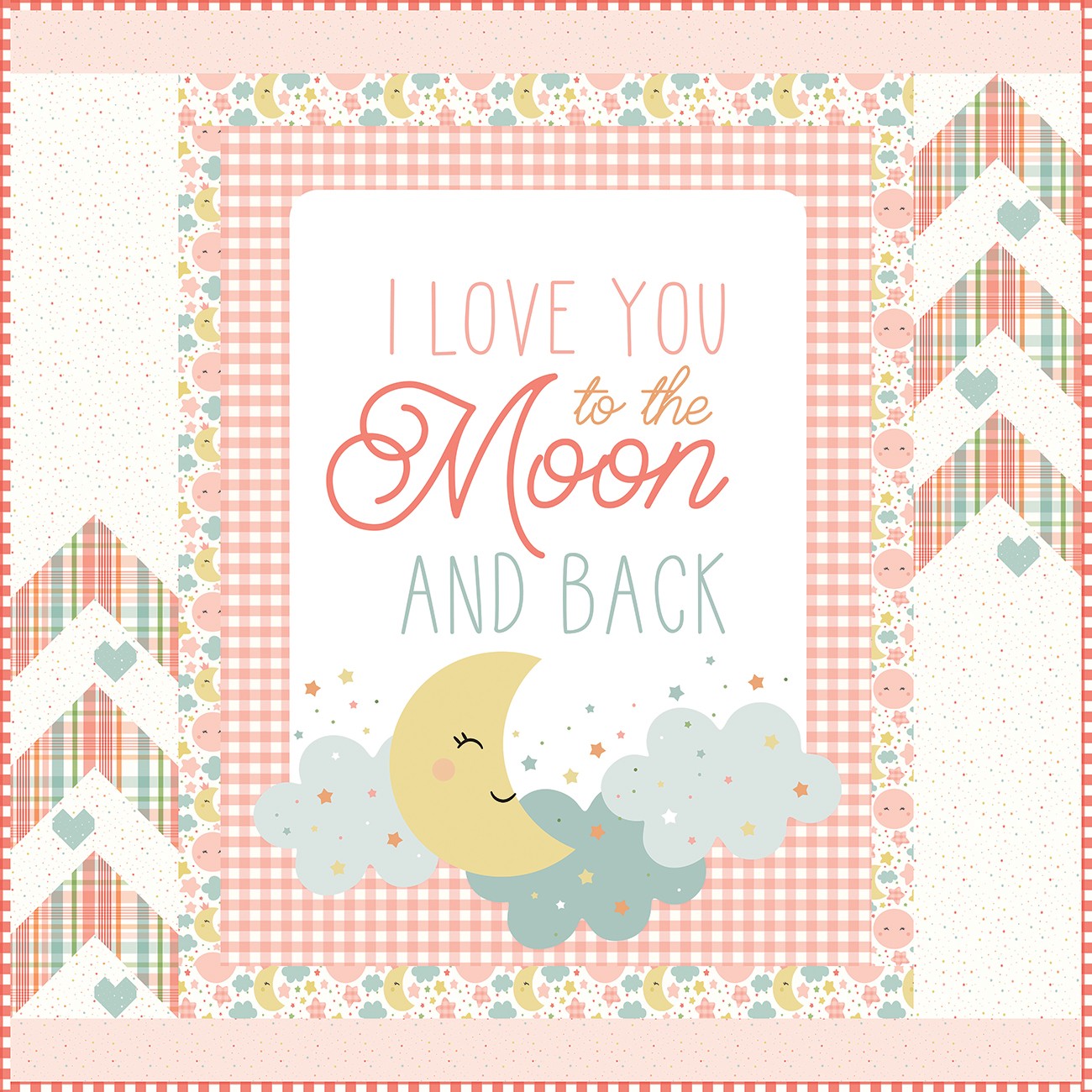 Love You to the Moon Coral Panel Quilt Store - Love You to the Moon
