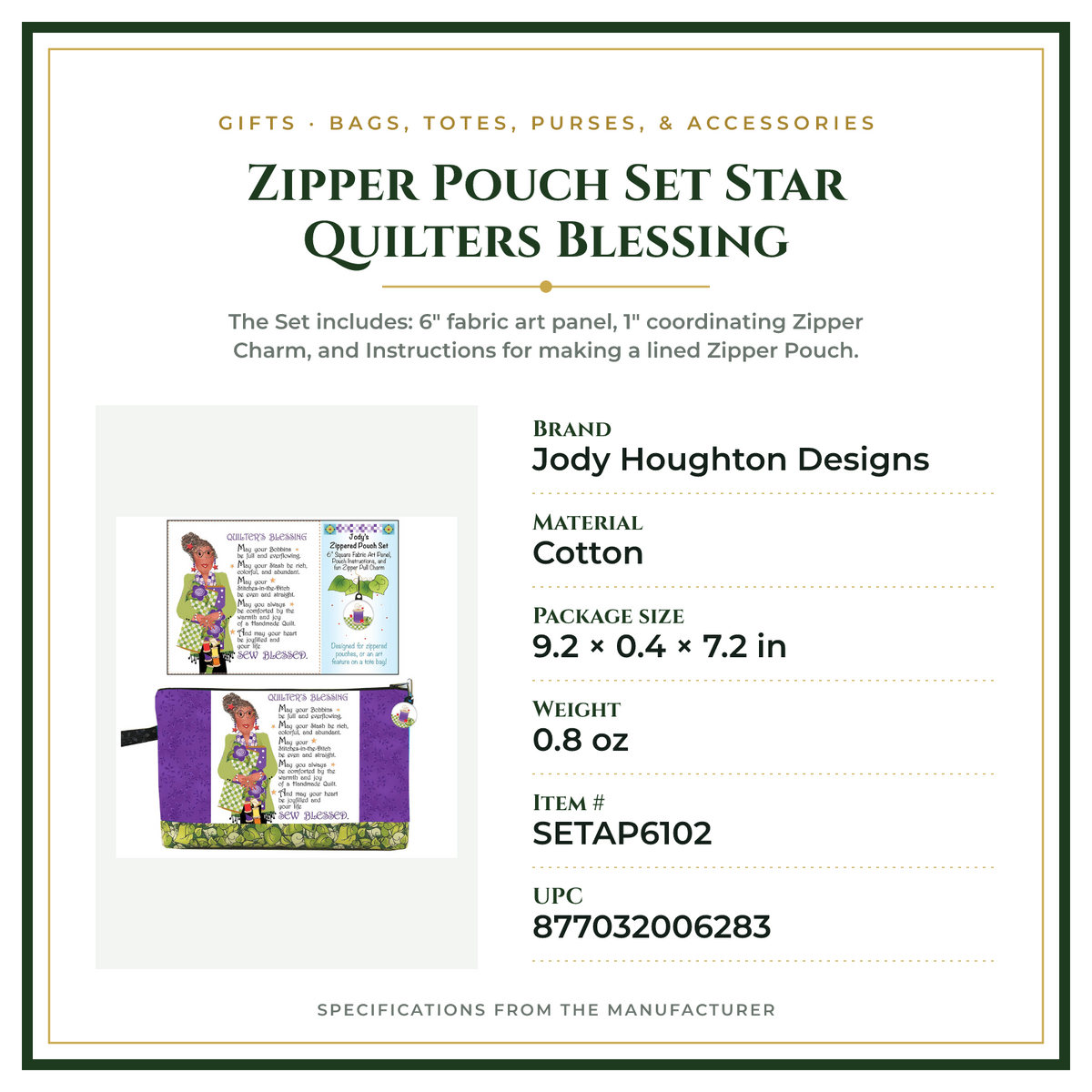 Product Specifications – Zipper Pouch Set Star Quilters Blessing