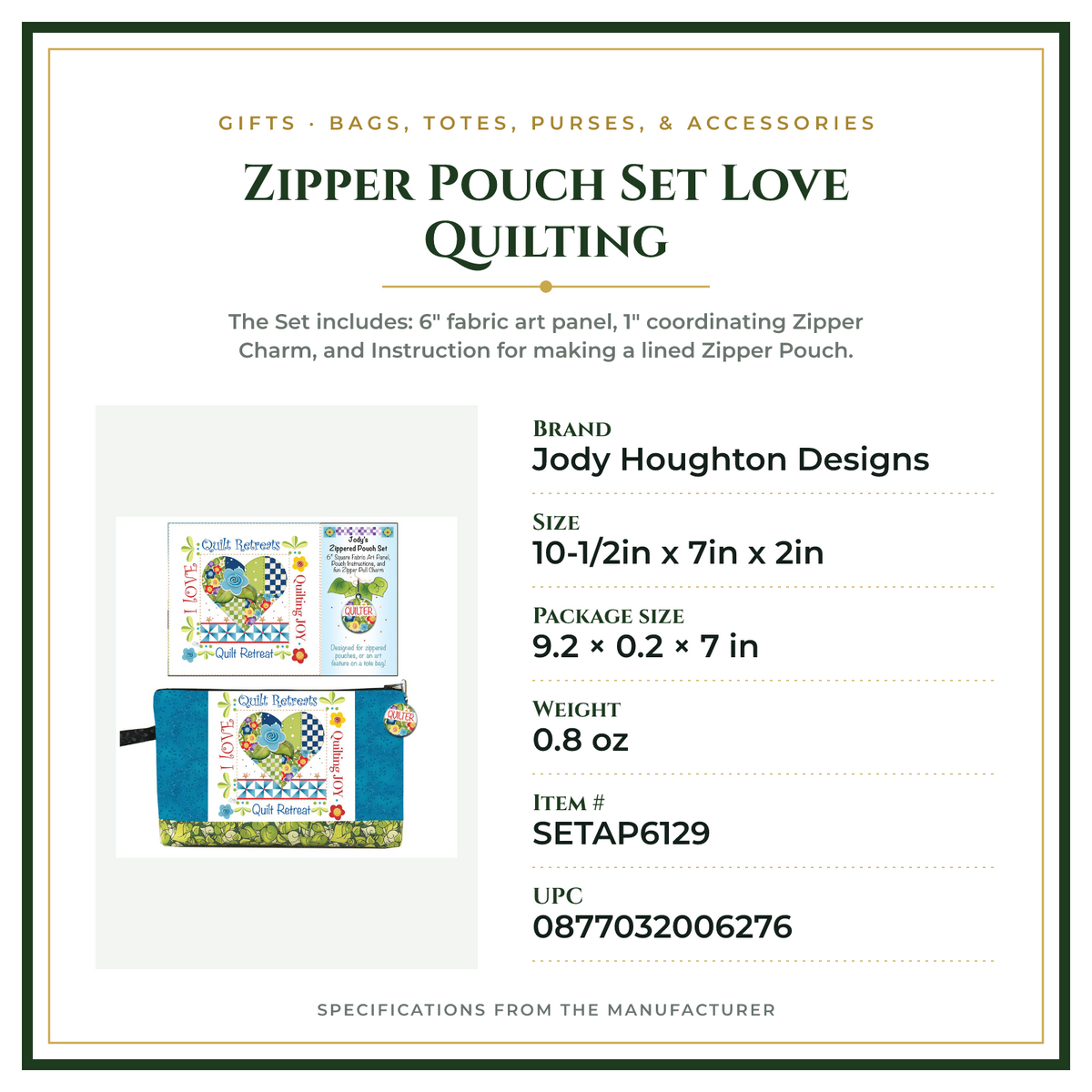 Product Specifications – Zipper Pouch Set Love Quilting