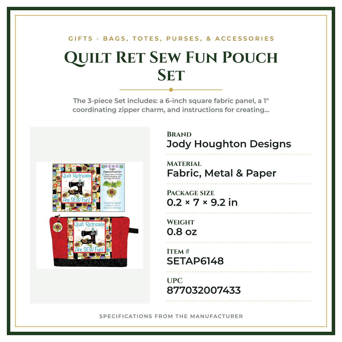 Product Specifications – Quilt Ret Sew Fun Pouch Set