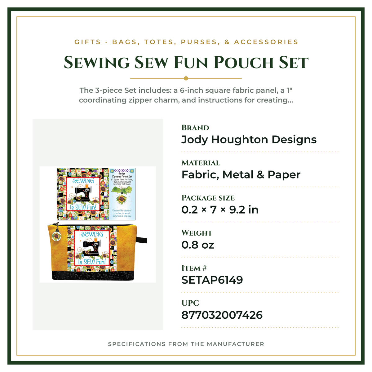 Product Specifications – Sewing Sew Fun Pouch Set