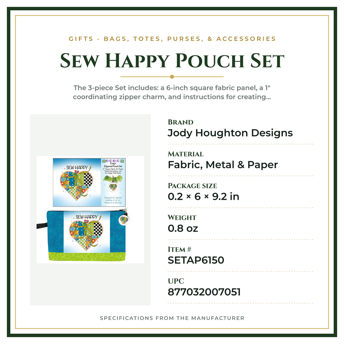 Product Specifications – Sew Happy Pouch Set
