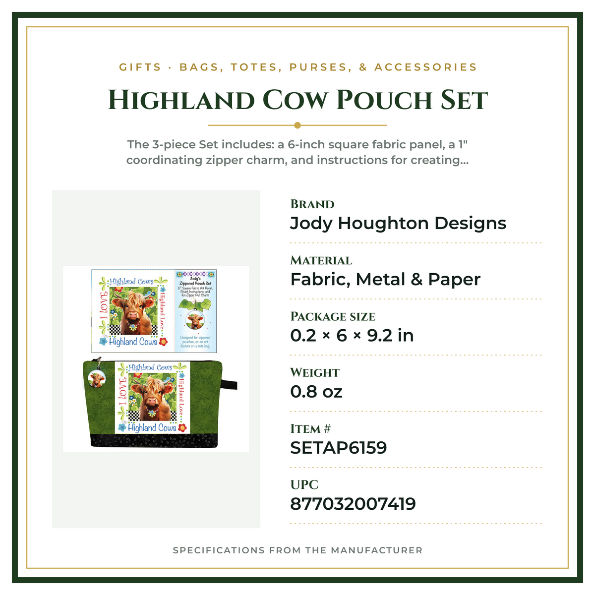 Product Specifications – Highland Cow Pouch Set