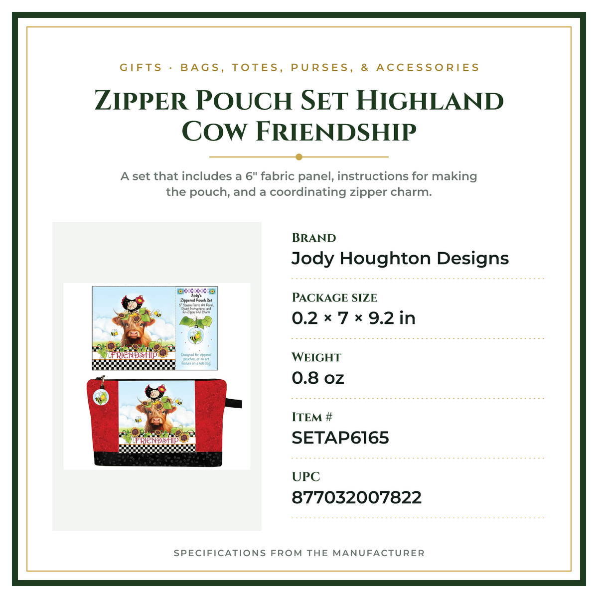Product Specifications – Zipper Pouch Set Highland Cow Friendship
