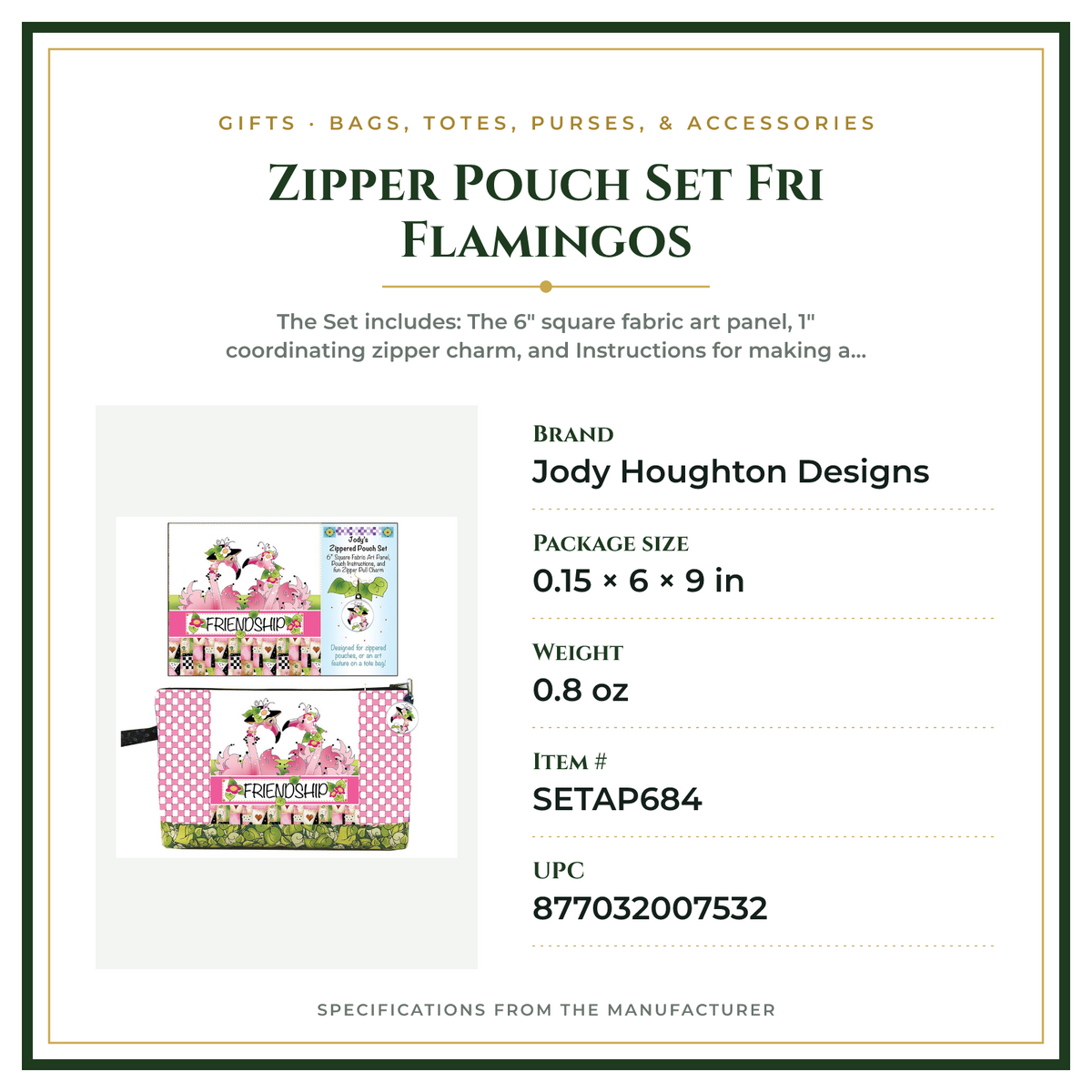 Product Specifications – Zipper Pouch Set Fri Flamingos