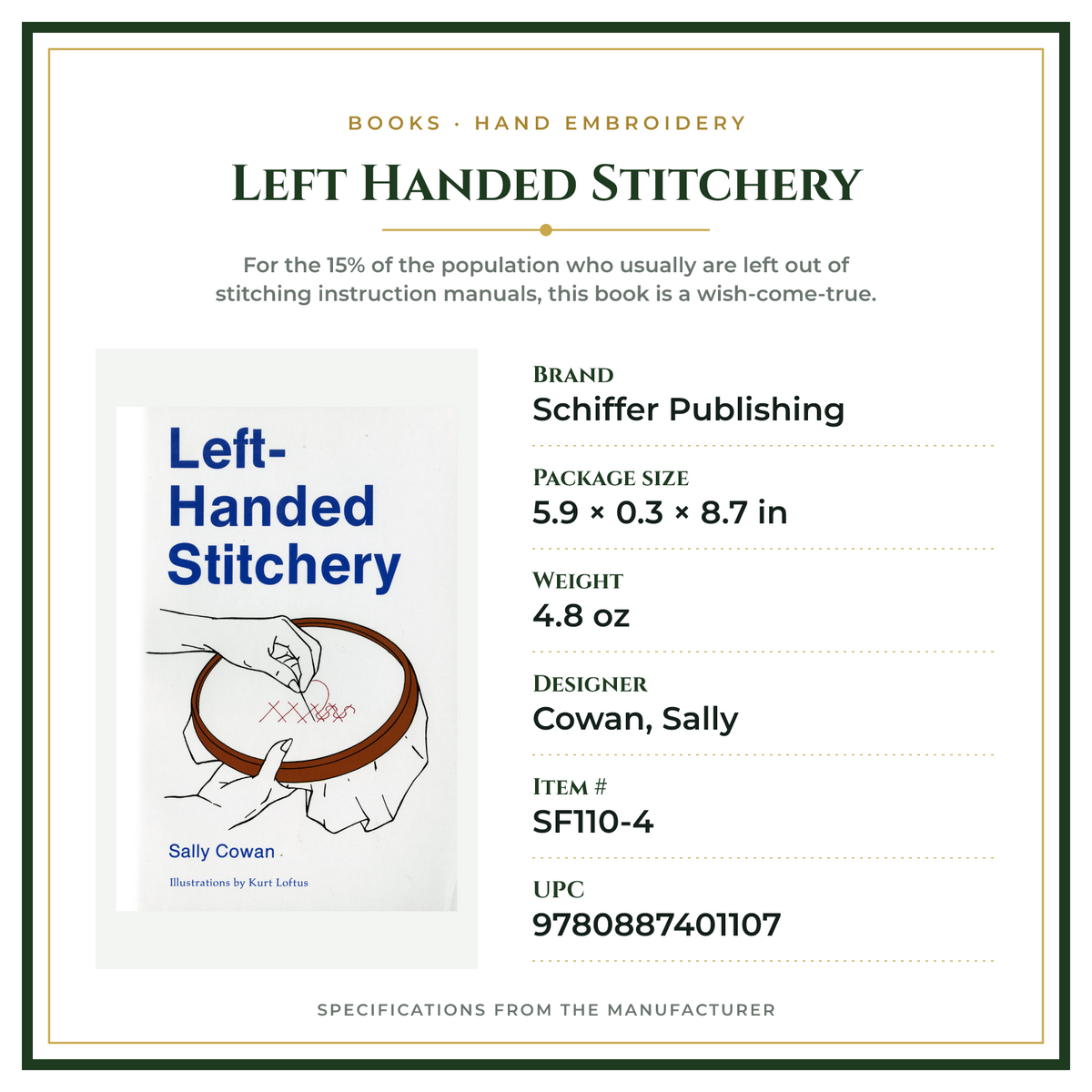 Product Specifications – Left Handed Stitchery