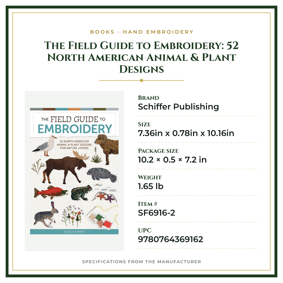 Product Specifications – The Field Guide to Embroidery: 52 North American Animal & Plant Designs