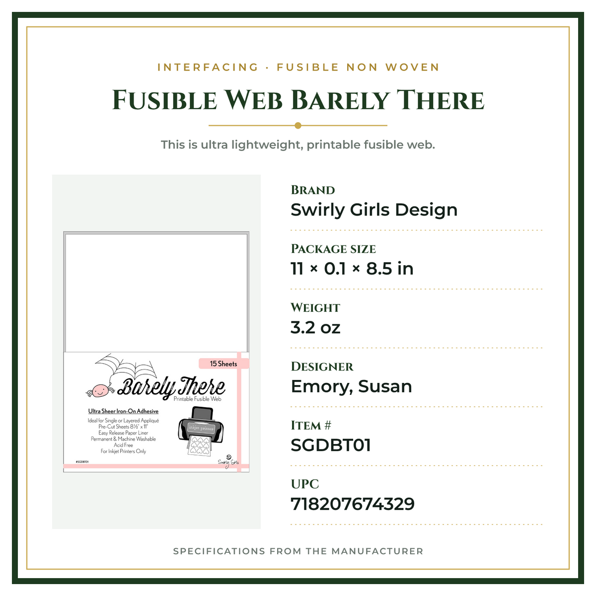 Product Specifications – Fusible Web Barely There