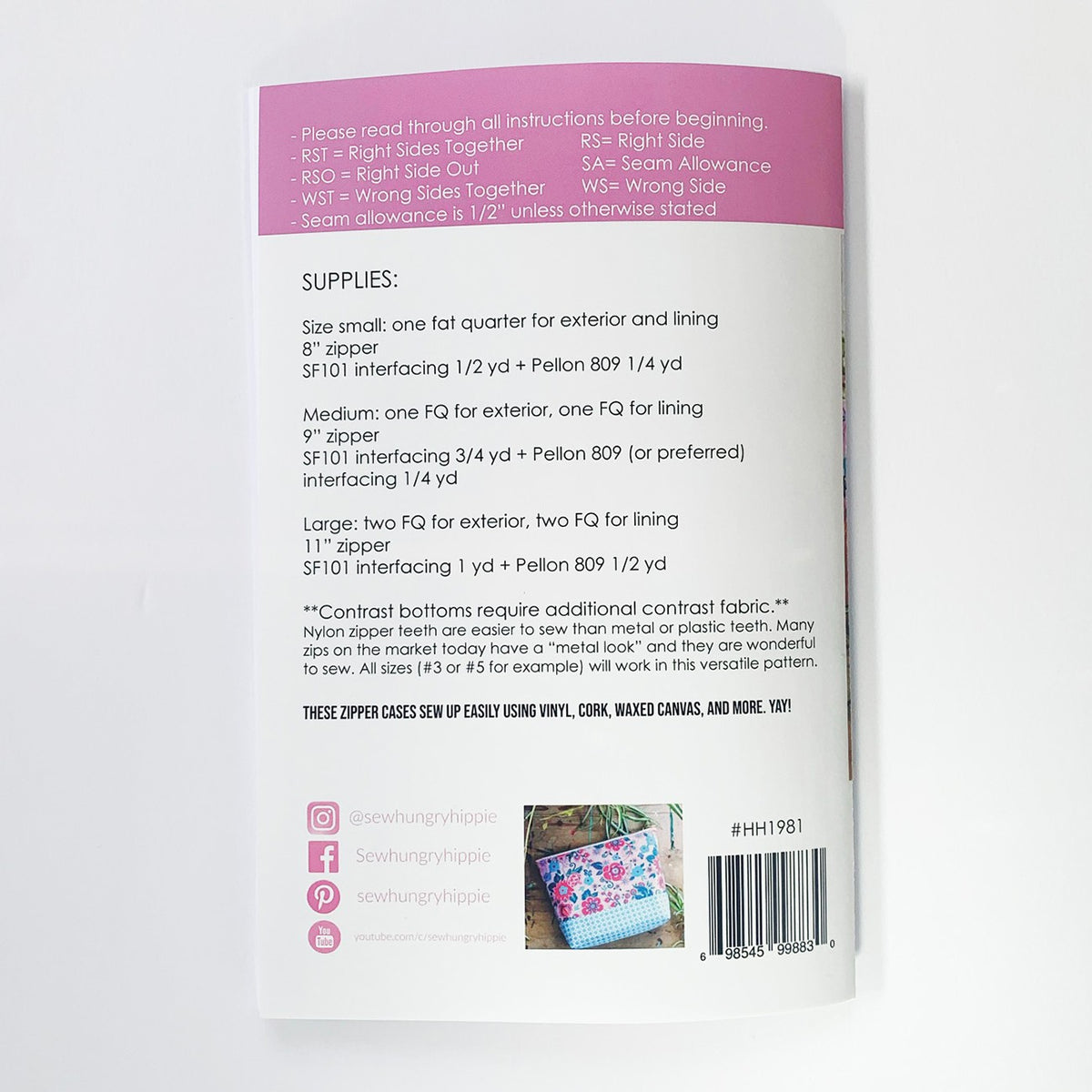 Easy Zipper Cases Sewing Pattern