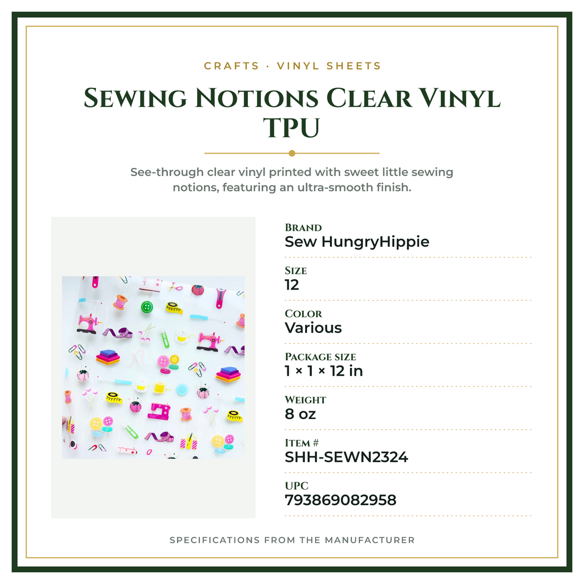 Product Specifications – Sewing Notions Clear Vinyl TPU