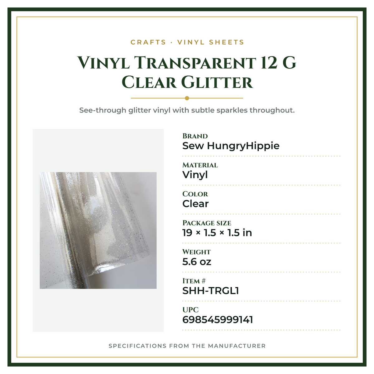Product Specifications – Vinyl Transparent 12 G Clear Glitter