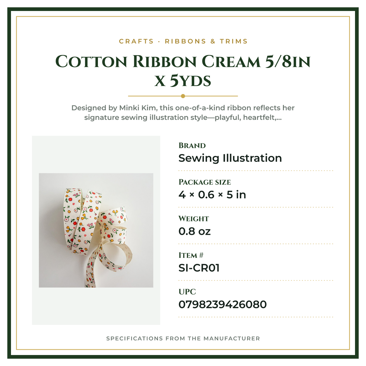 Product Specifications – Cotton Ribbon Cream 5/8in x 5yds