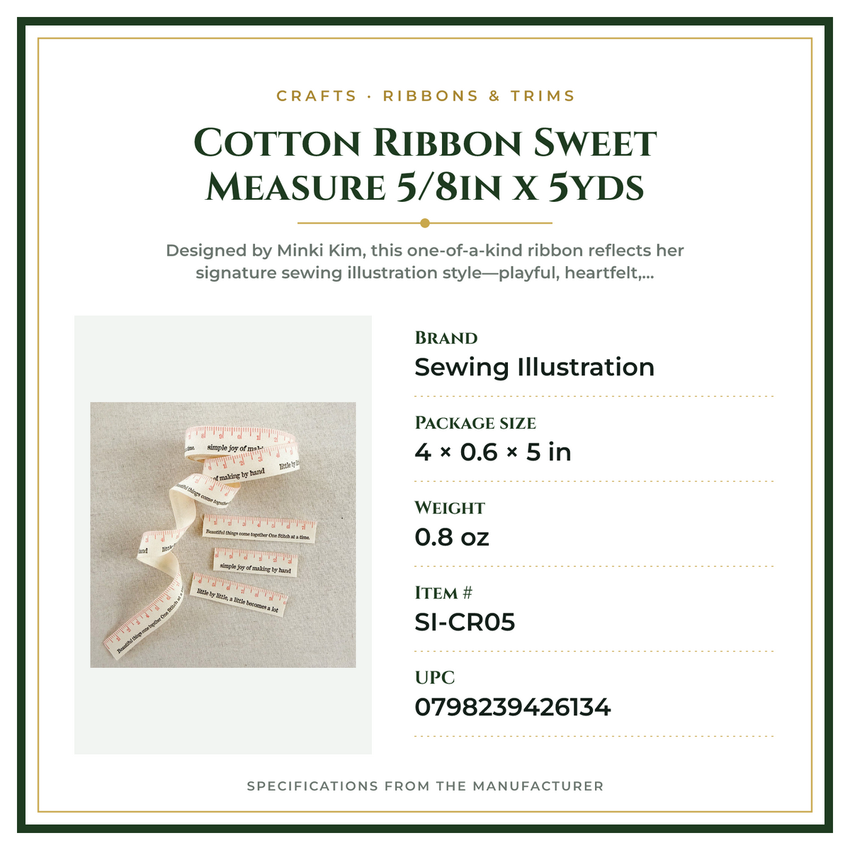 Product Specifications – Cotton Ribbon Sweet Measure 5/8in x 5yds