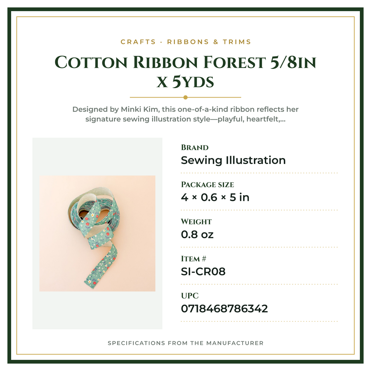 Product Specifications – Cotton Ribbon Forest 5/8in x 5yds