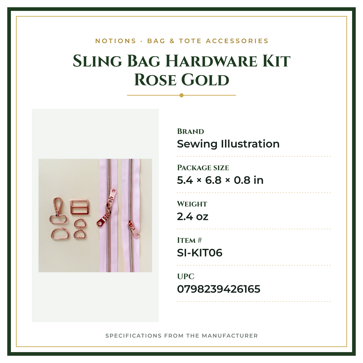 Product Specifications – Sling Bag Hardware Kit Rose Gold