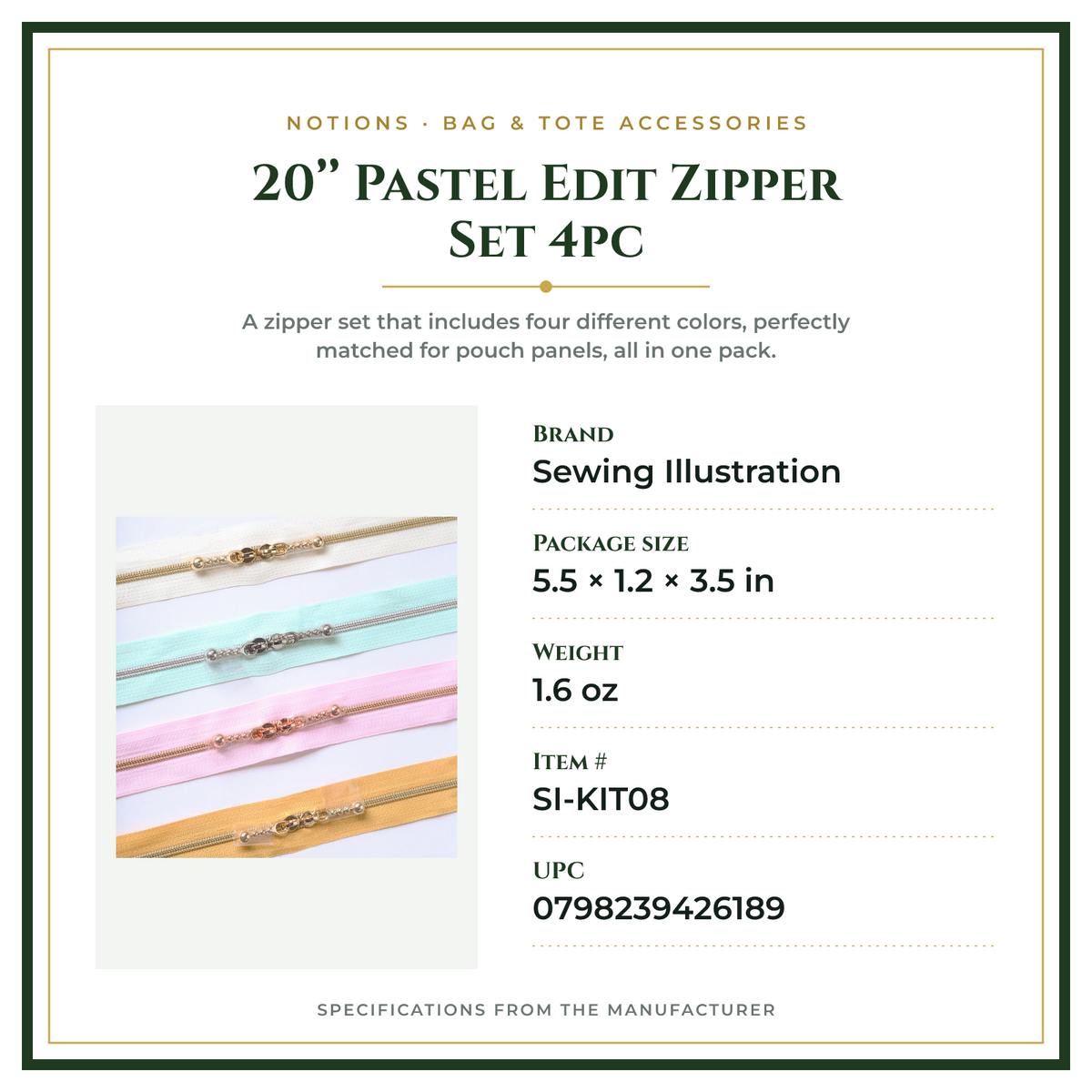 Product Specifications – 20’’ Pastel Edit Zipper Set 4pc