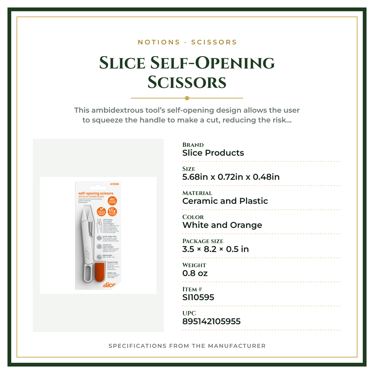 Product Specifications – Slice Self-Opening Scissors