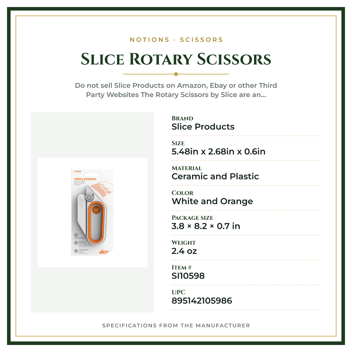 Product Specifications – Slice Rotary Scissors