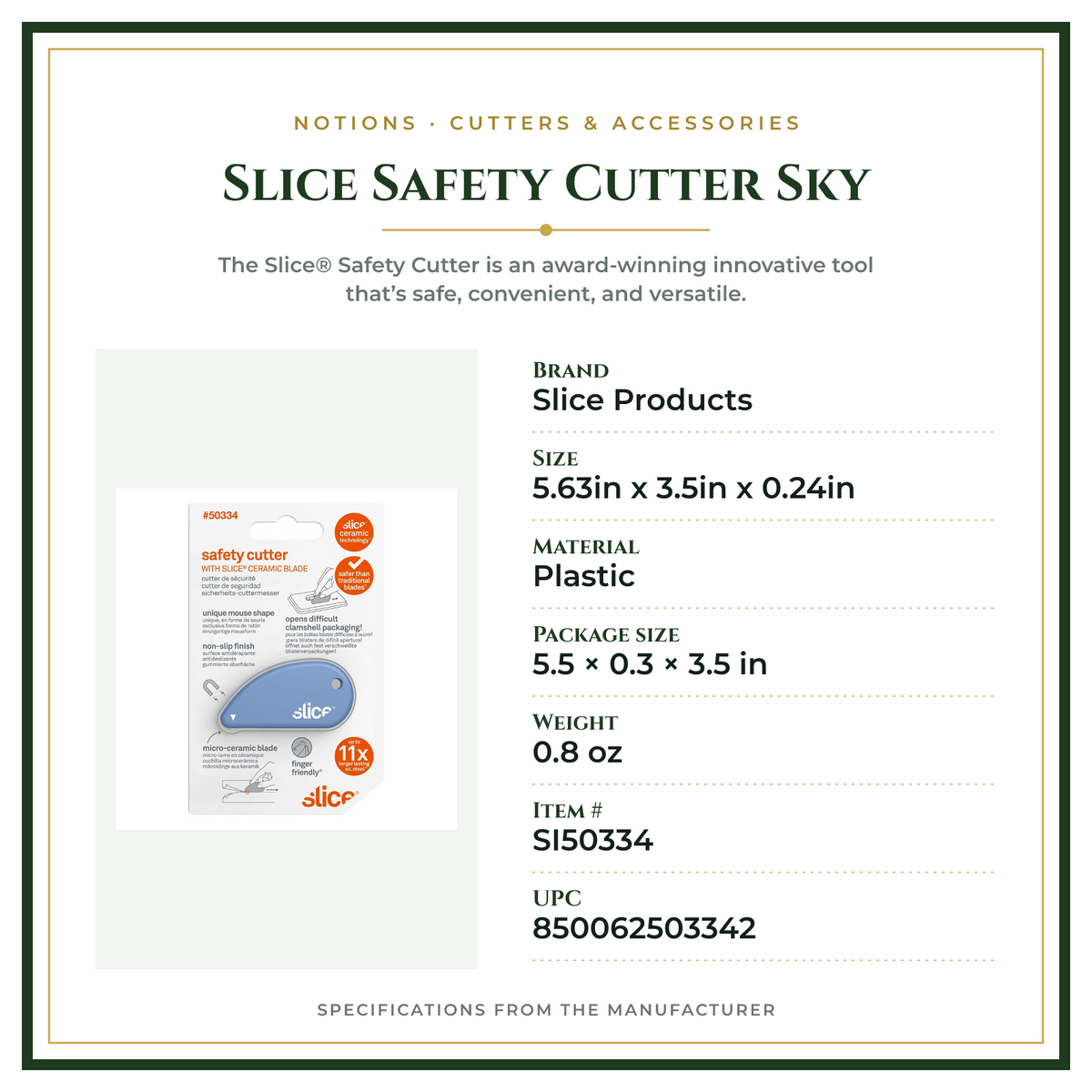 Product Specifications – Slice Safety Cutter Sky