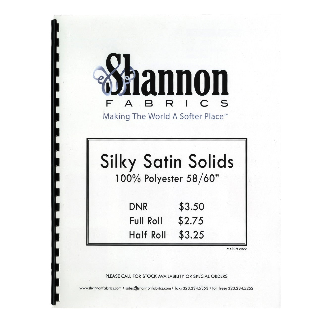 Silky Satin Solids Color Card