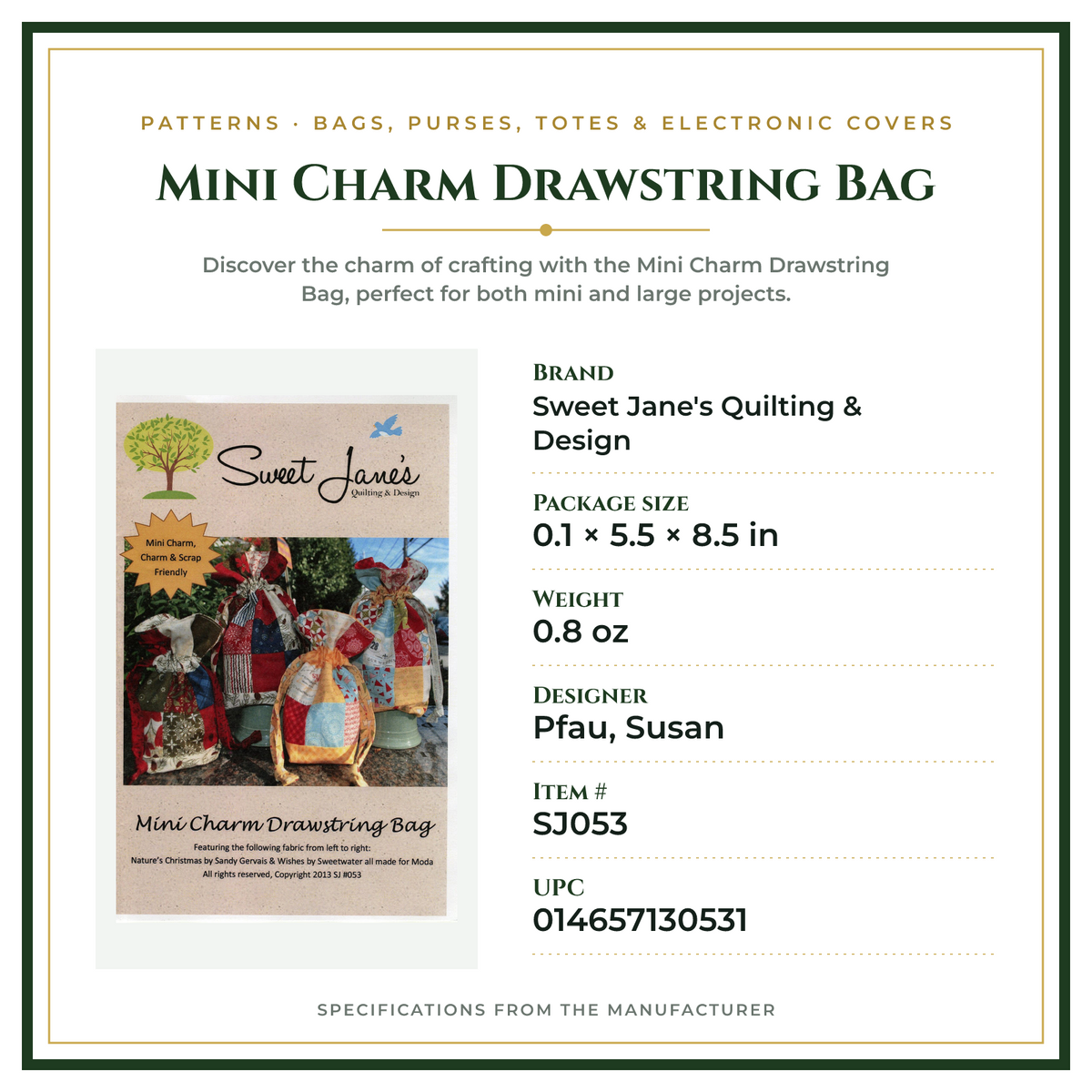 Product Specifications – Mini Charm Drawstring Bag