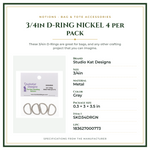 Product Specifications – 3/4in D-RING NICKEL 4 per pack